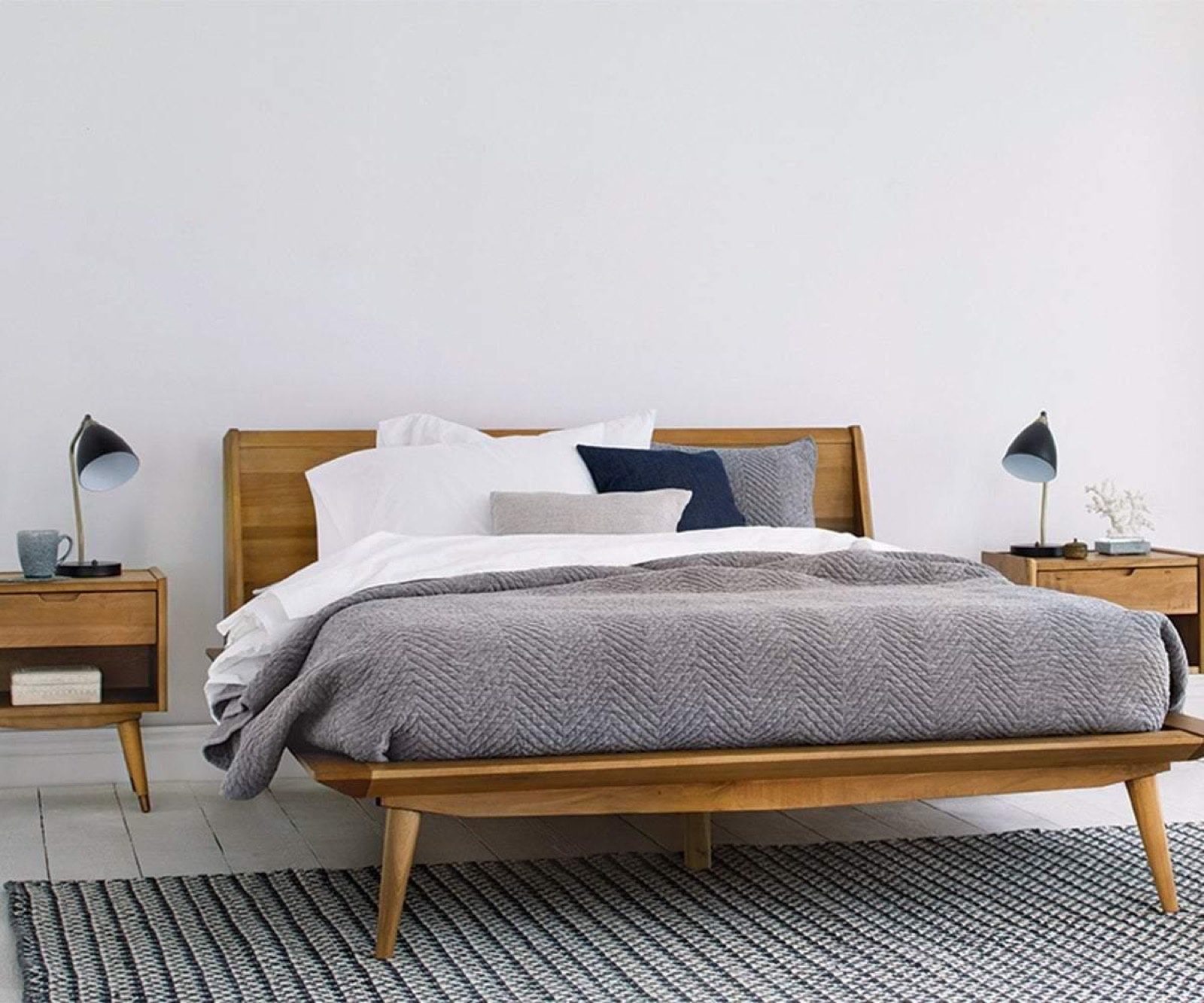 Bedroom furniture with warm textures and natural wood